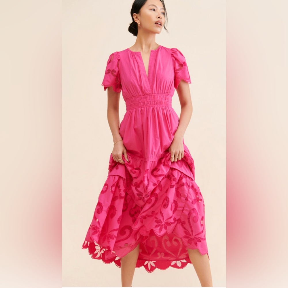 Anthropologie The Somerset Pink Maxi Dress: Cutwork Edition